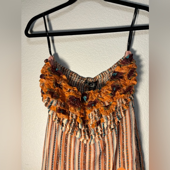 YADA Orange Sleeveless Tube Top Mini Dress w Ruffled Chest Design Unique Print🧡 - Picture 4 of 9